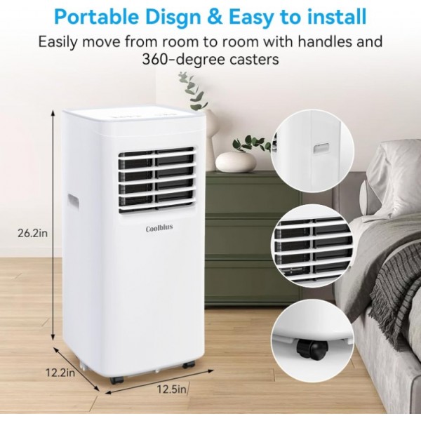 Coolblus Portable Air Conditioners, 8400 BTU air conditioner Cools Up to 350 Sq.Ft, 3 in 1 Portable AC with Remote, 24H Timer, Sleep Mode, Window Kit & Filter Brush, No Wall Required