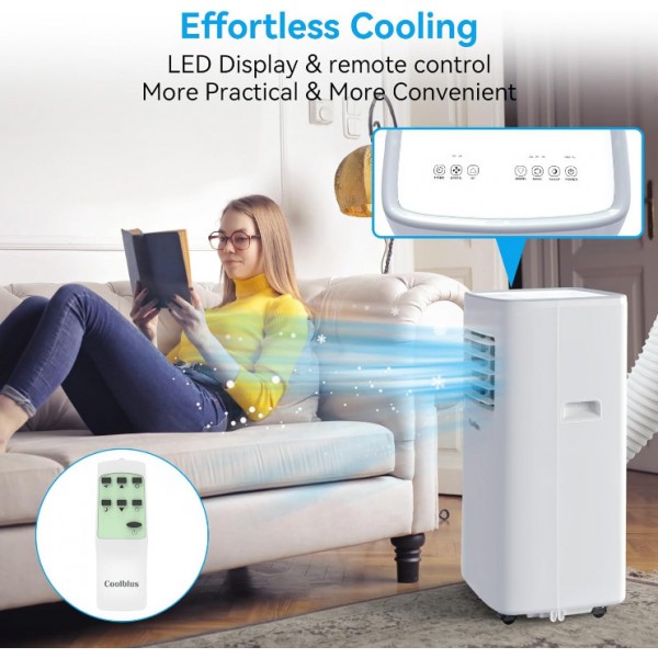 Coolblus 8500 BTU Portable Air Conditioners Cool Up to 360 Sq.Ft,3 IN 1 portable ac unit with Remote Control/LED Display/24Hrs Timer/Window Installation Kit & Screwdriver,White, 