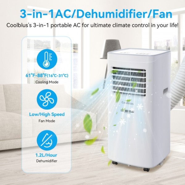 Coolblus Portable Air Conditioners,8400 BTU air conditioner Cools Up to 350 Sq. Ft. 3 in 1 Portable AC with Remote Control,24H Timer, Smart Sleep Mode