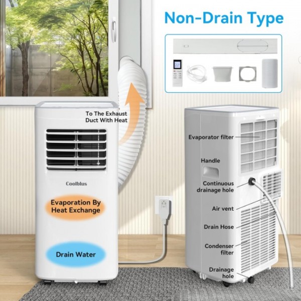 Coolblus Portable Air Conditioners, 8400 BTU air conditioner Cools Up to 350 Sq.Ft, 3 in 1 Portable AC with Remote, 24H Timer, Sleep Mode, Window Kit & Filter Brush, No Wall Required