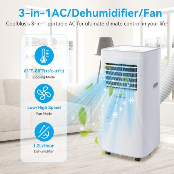 Coolblus Portable Air Conditioners, 8400 BTU air conditioner Cools Up to 350 Sq.Ft, 3 in 1 Portable AC with Remote, 24H Timer, Sleep Mode, Window Kit & Filter Brush, No Wall Required
